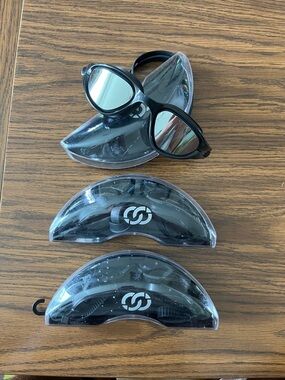SET OF 3 😎 Black Swim Goggles with Protective Cases